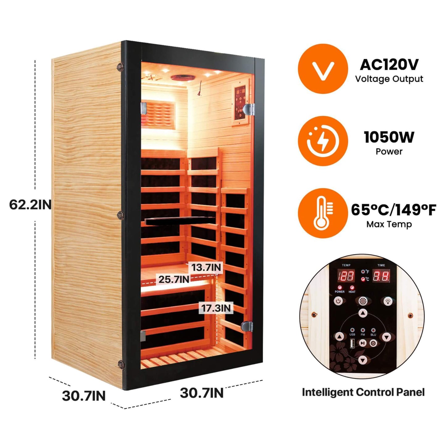 Thermora Single-Person Chilean Pine Infrared Sauna Cabin