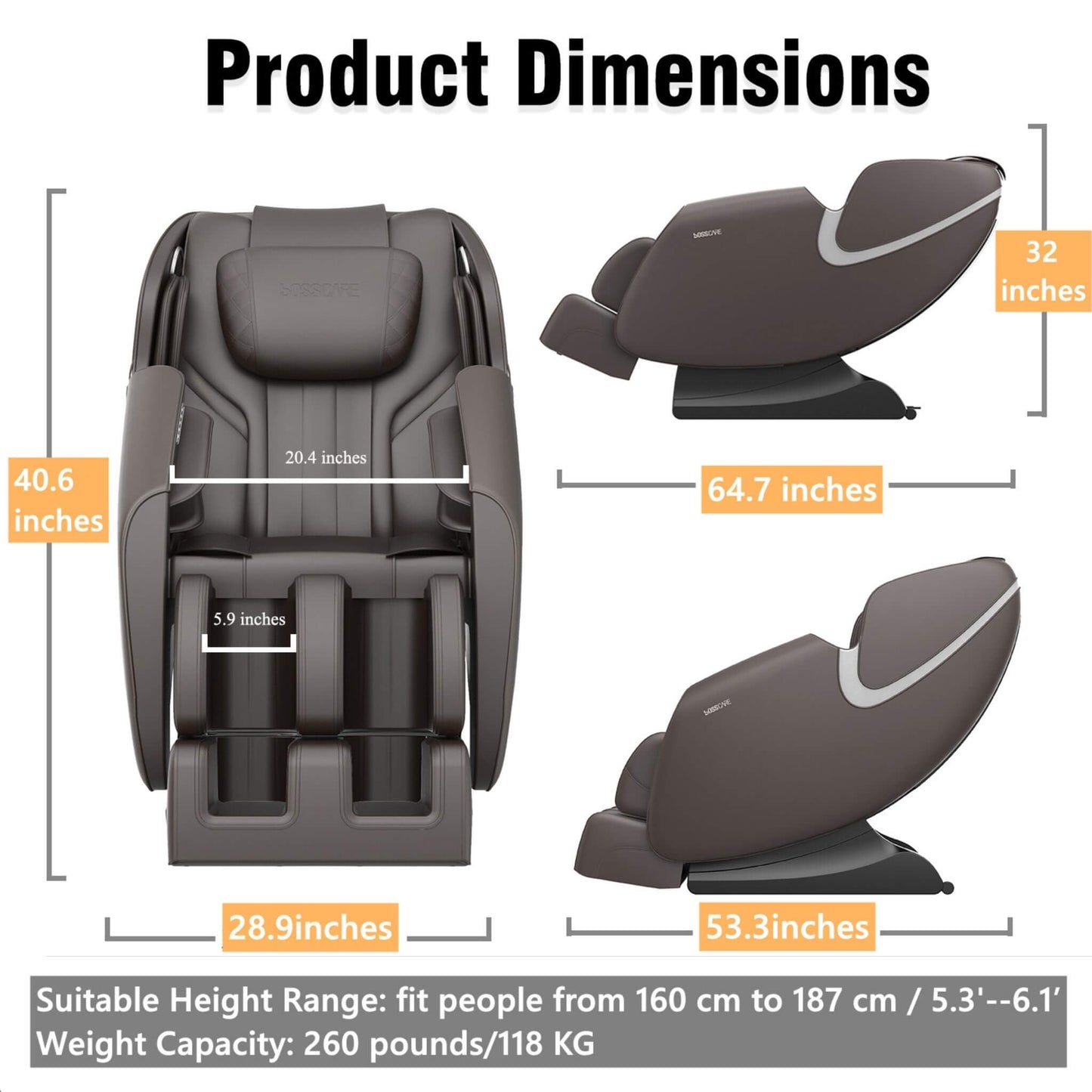 Bosscare Full-Body Zero-Gravity Leather Massage Chair With Zero Gravity And Bluetooth