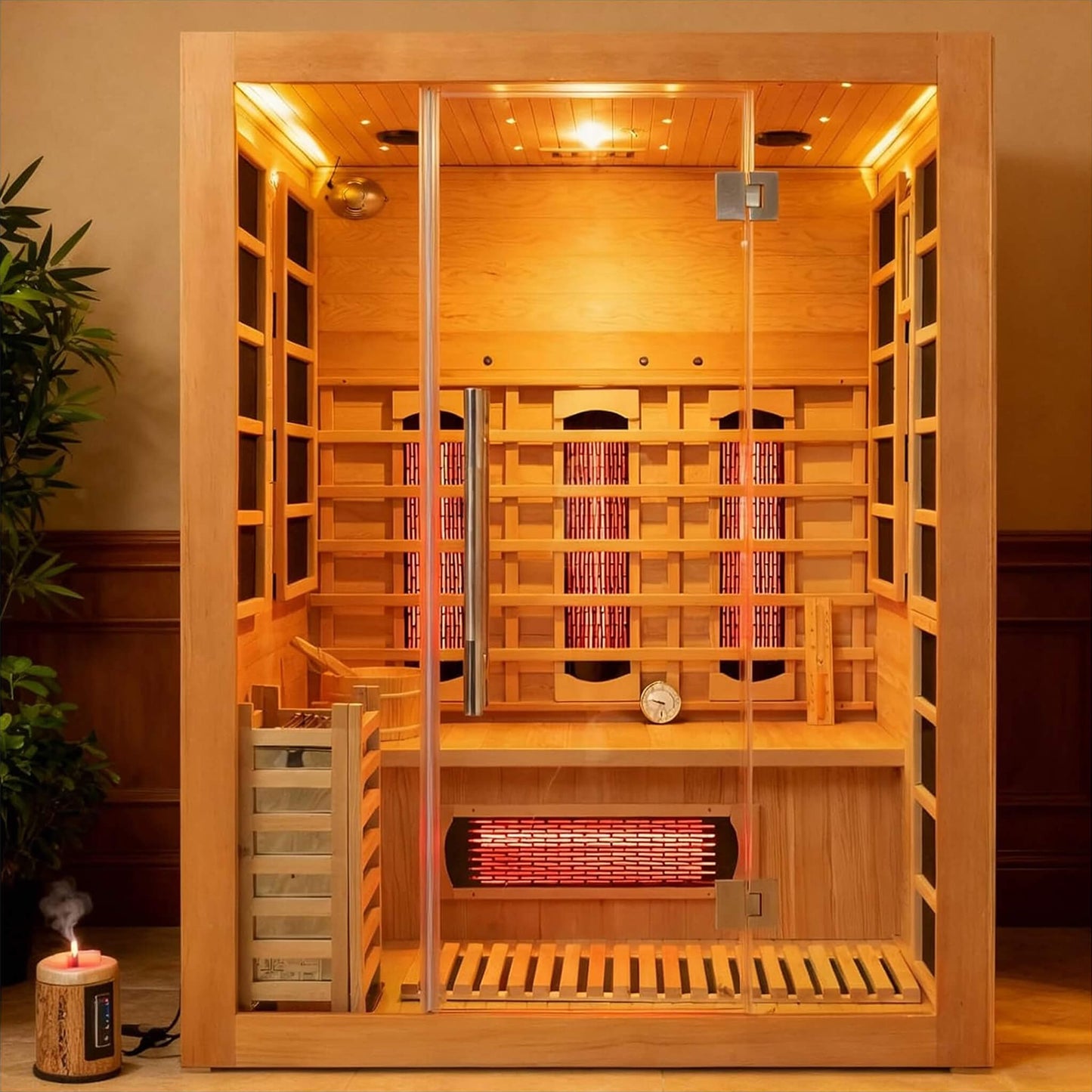 Rövia Aurora 3-Person Indoor Hybrid Sauna Room With Infrared And 4.5KW Steam Heaters